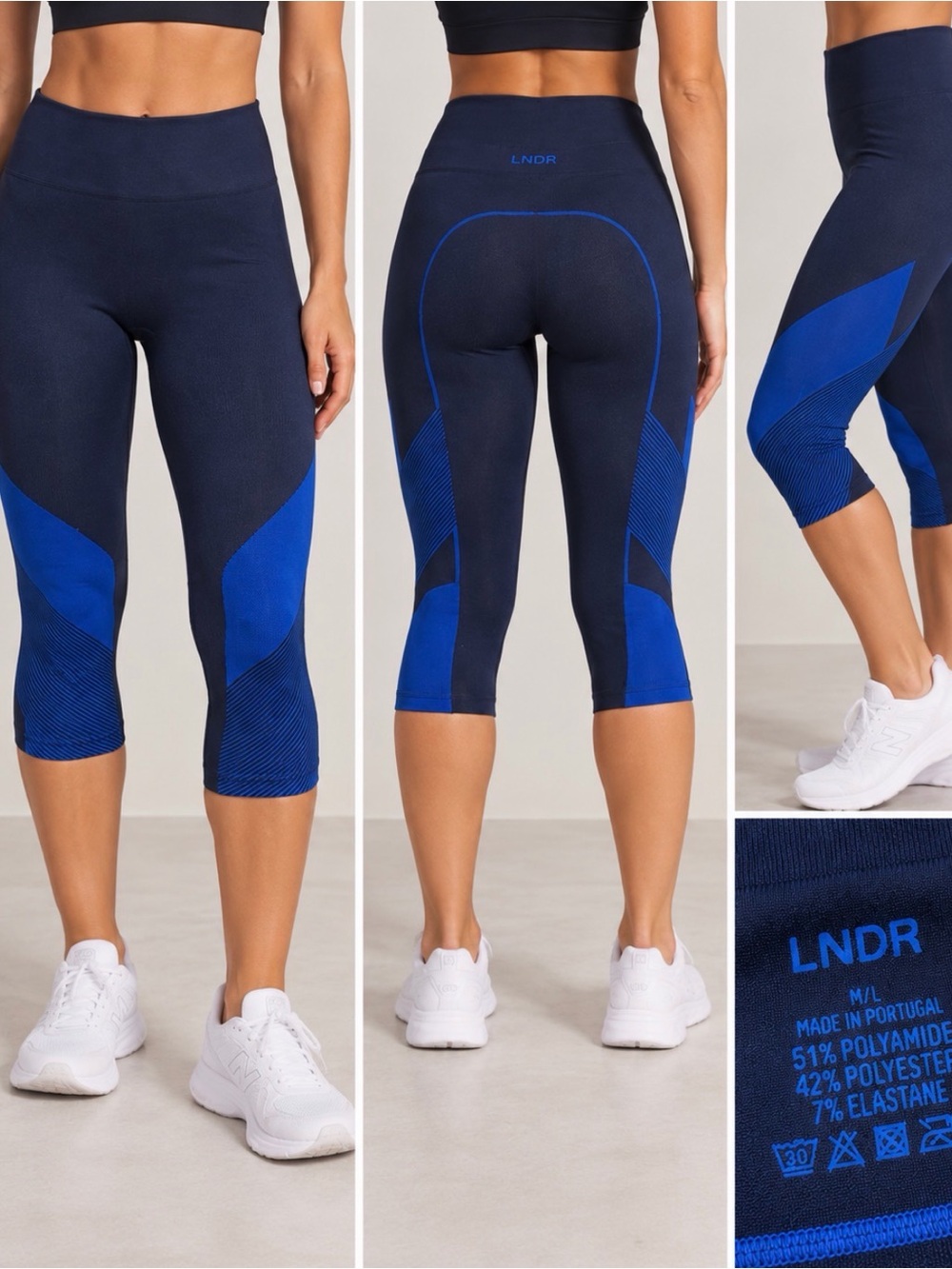 LNDR Navy Blue Colorblock Seamless  High-Waist 7/8 Leggings M/L Women’s